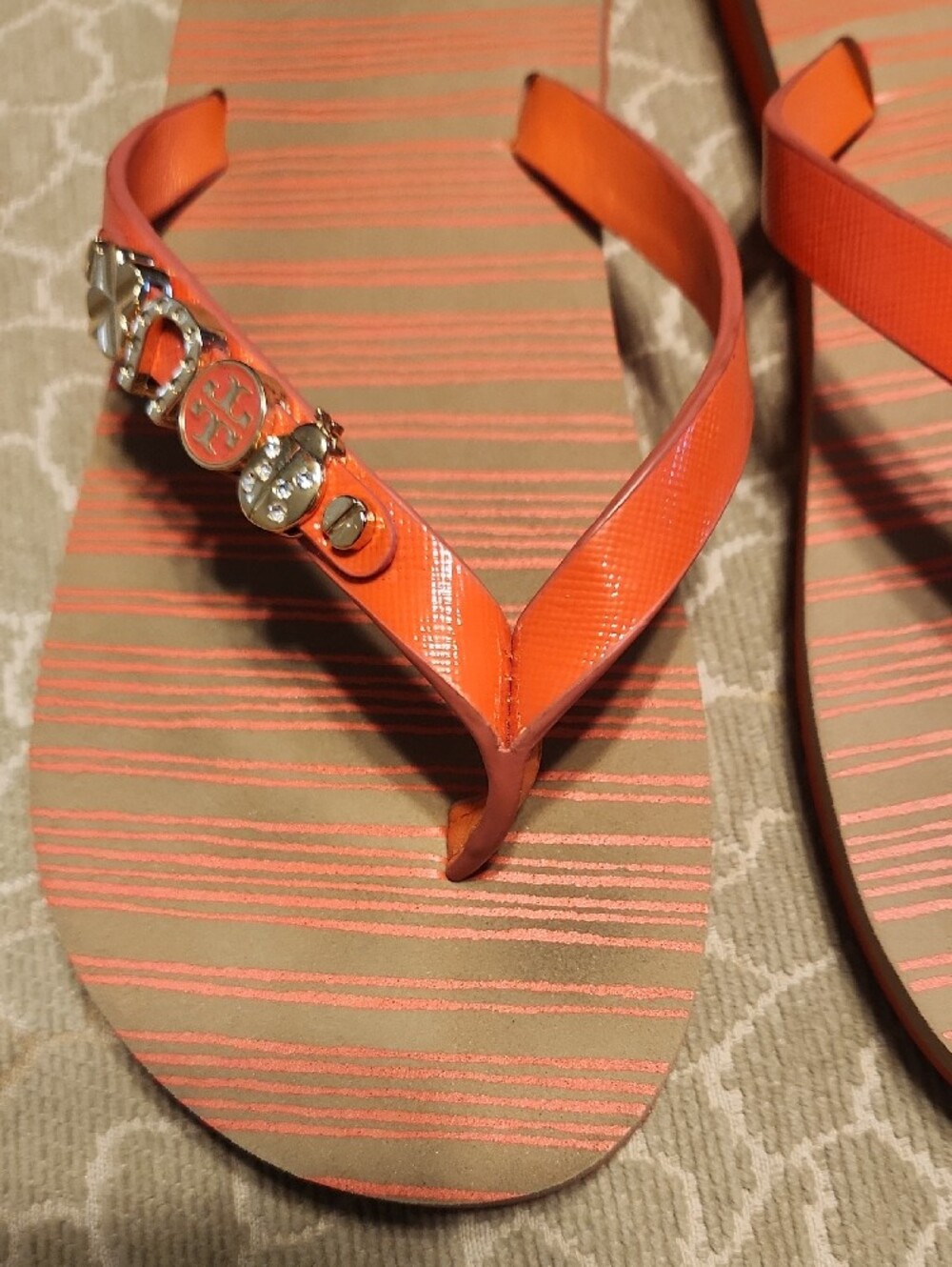 Tory Burch Orange Jeweled Flip Flop Sandals - Picture 2 of 5